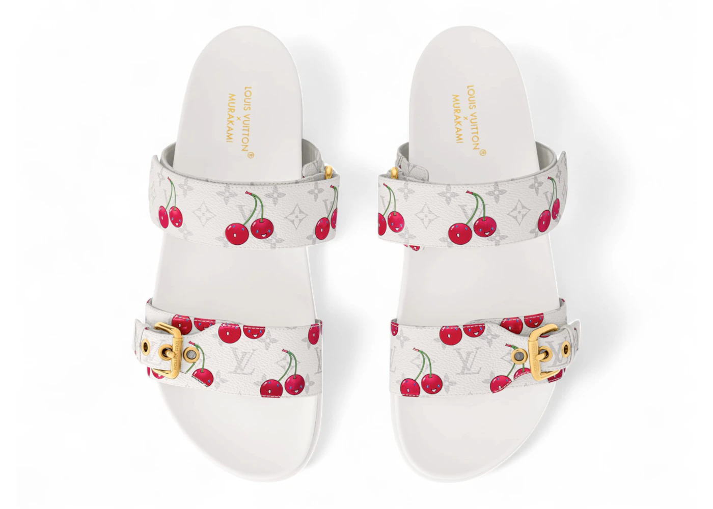 Louis Vuitton Cherry Bom Dia Flat Comfort Mule x Takashi Murakami White Monogram Cherry - 3