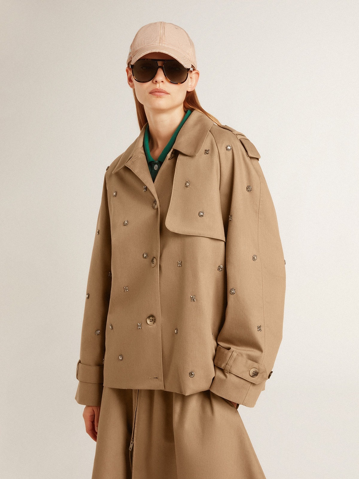 Women's oversized trench coat with crystals - 2