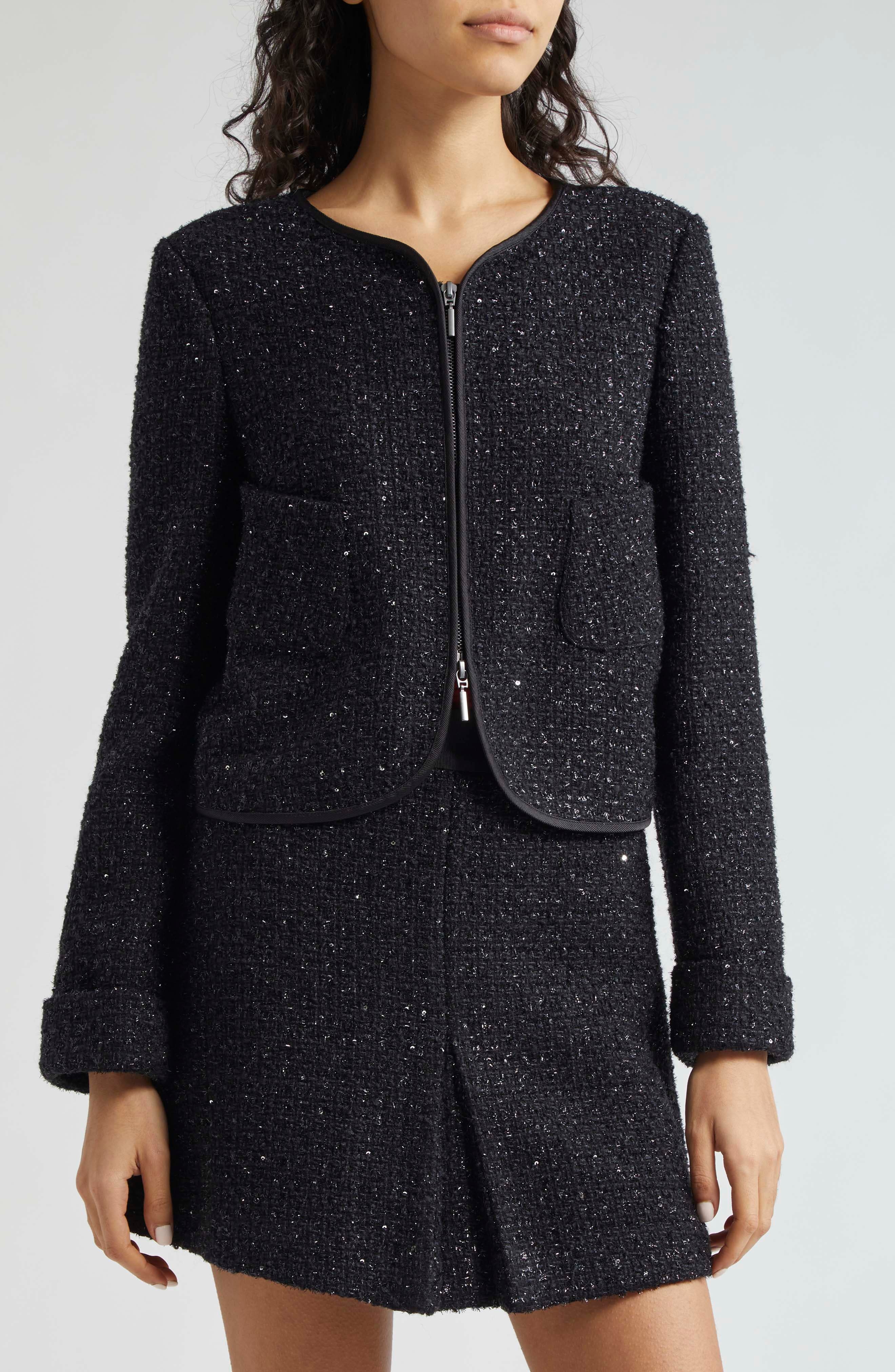 Emporio Armani Metallic Tweed Jacket in Solid Black at Nordstrom - 5