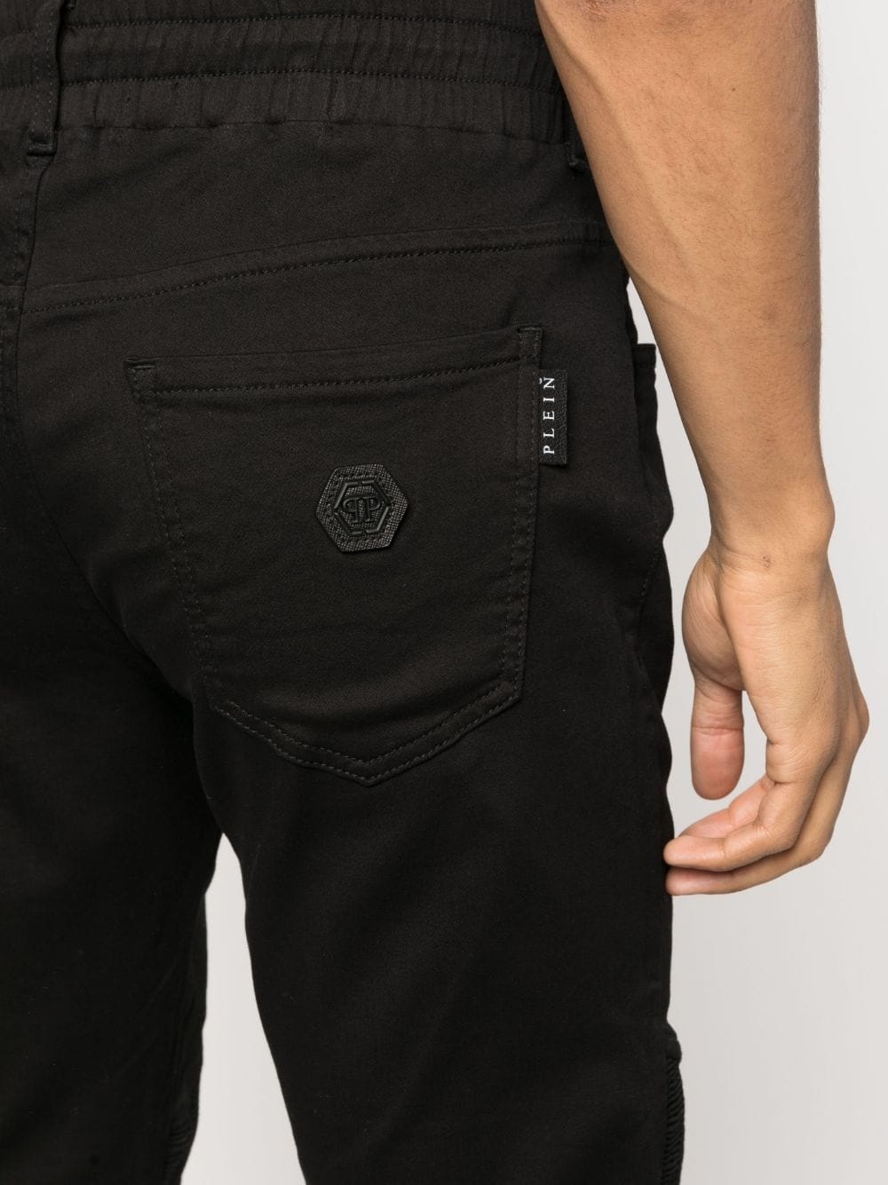 panelled-design denim track pants - 5
