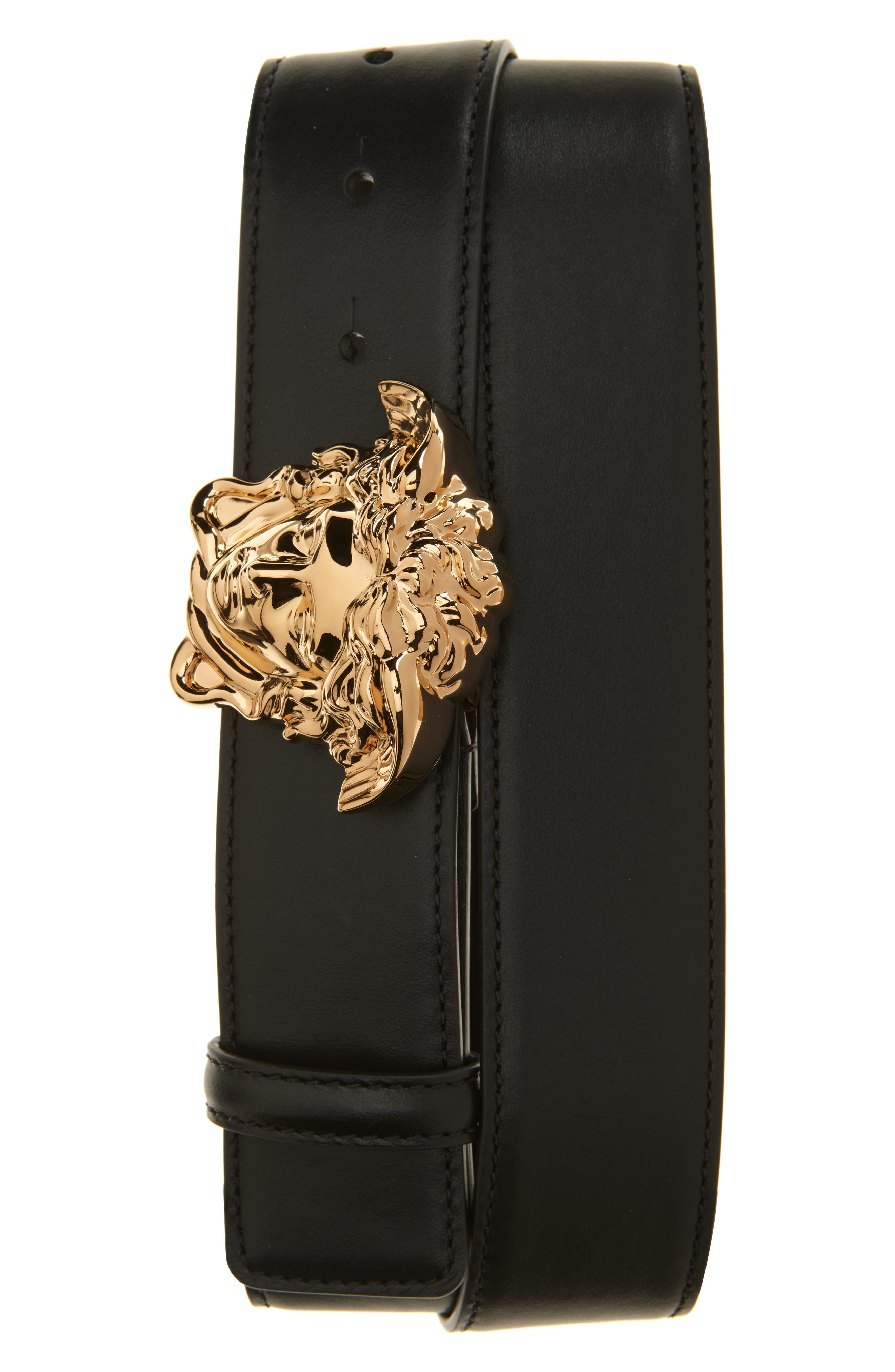 Versace Medusa Head Leather Belt in Black-Versace Gold at Nordstrom - 1