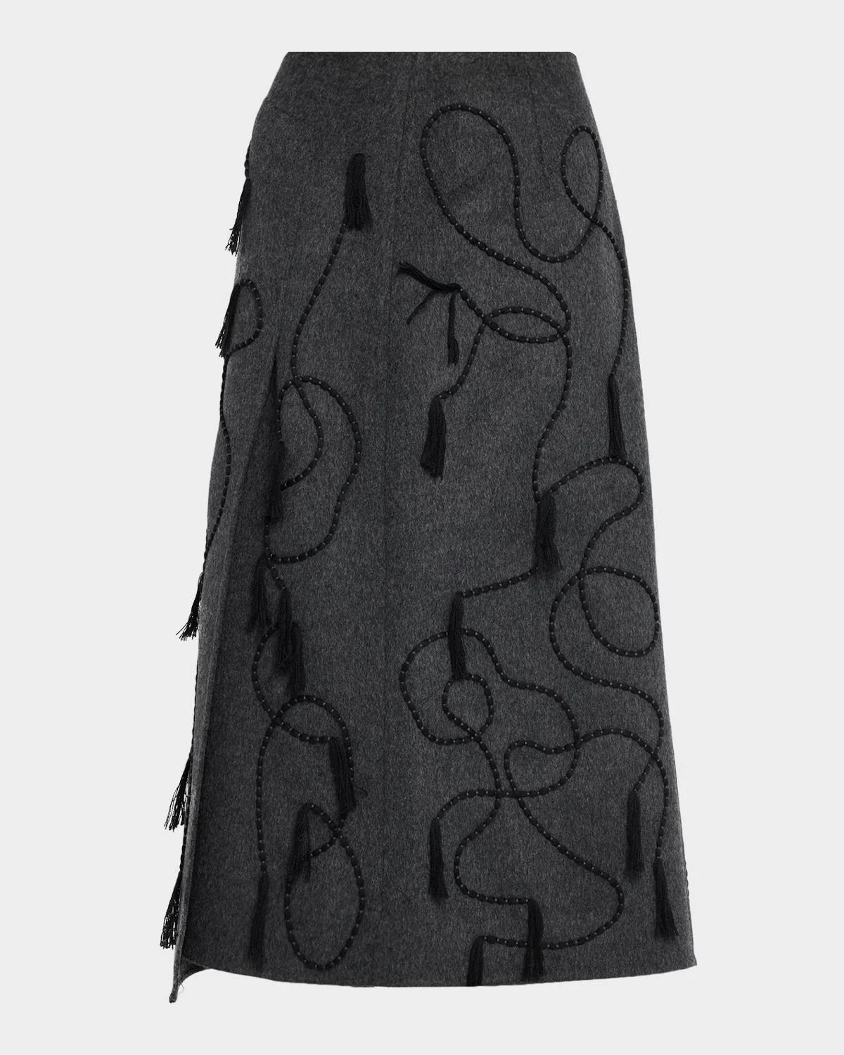Tassel Embroidered Wool-Cashmere Midi Skirt - 1