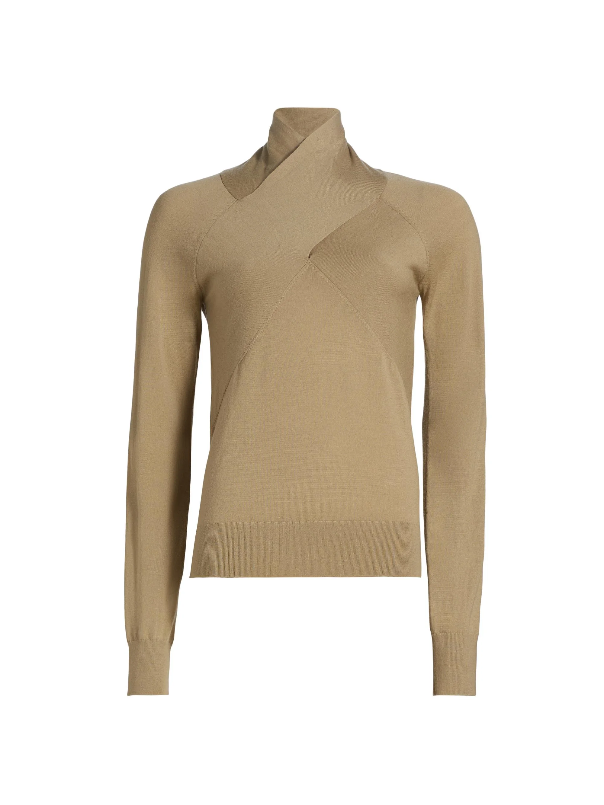 Women's Crossover Double-Knit Wool Turtleneck Sweater - Desert - 1