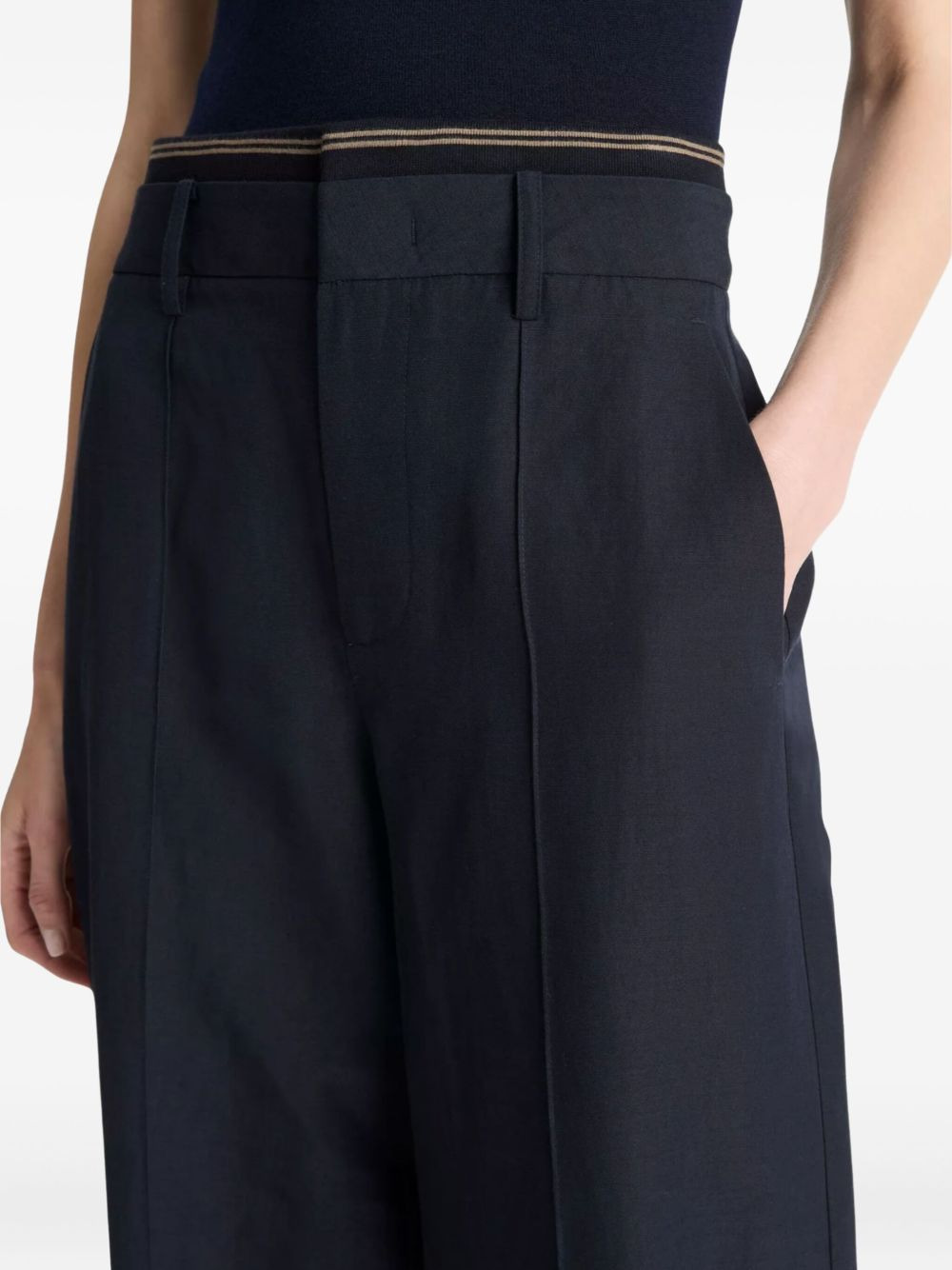 ribbed-trim straight trousers - 5