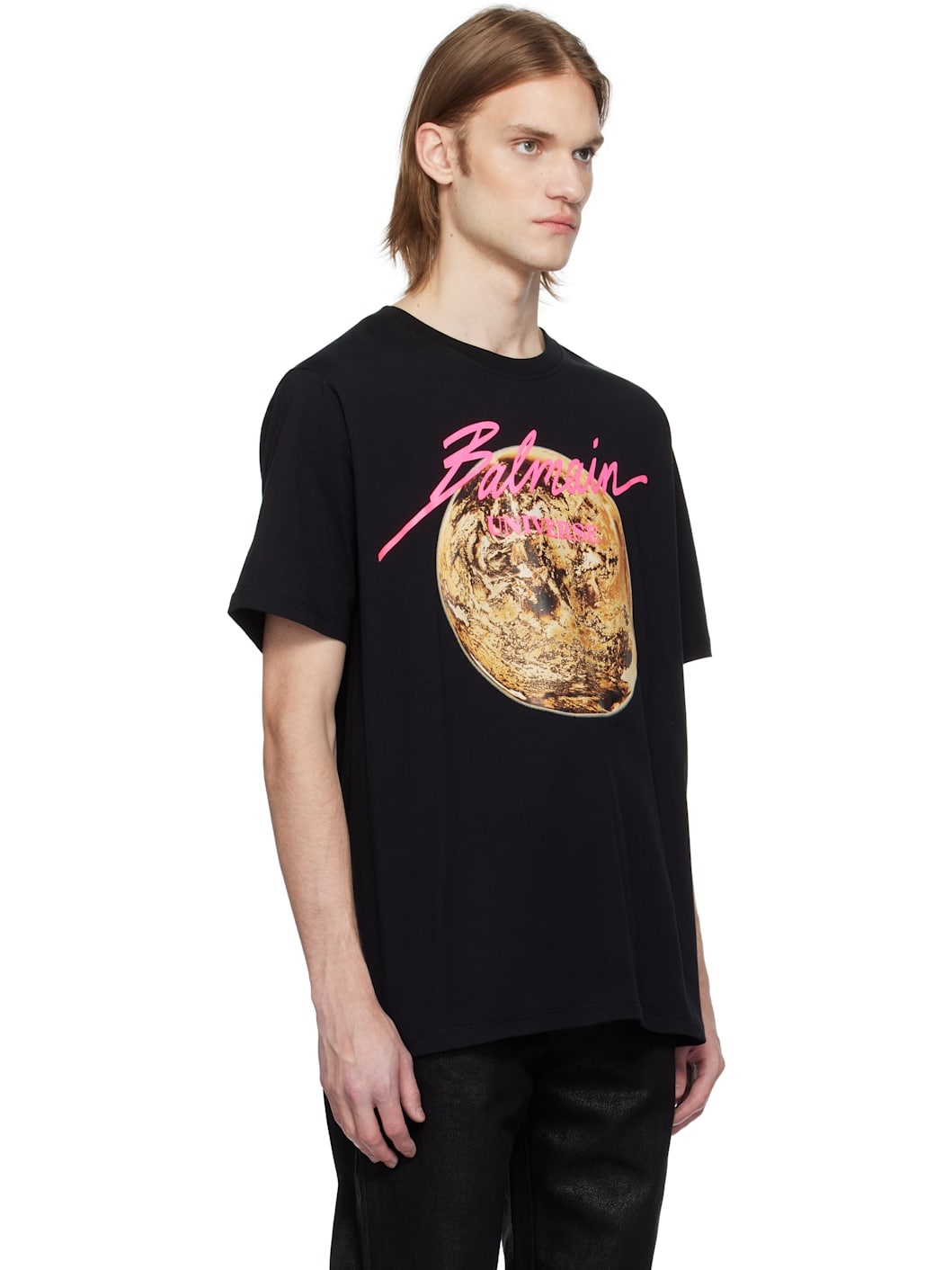 Black Printed 'Balmain Universe' Logo & Planet T-shirt - 2