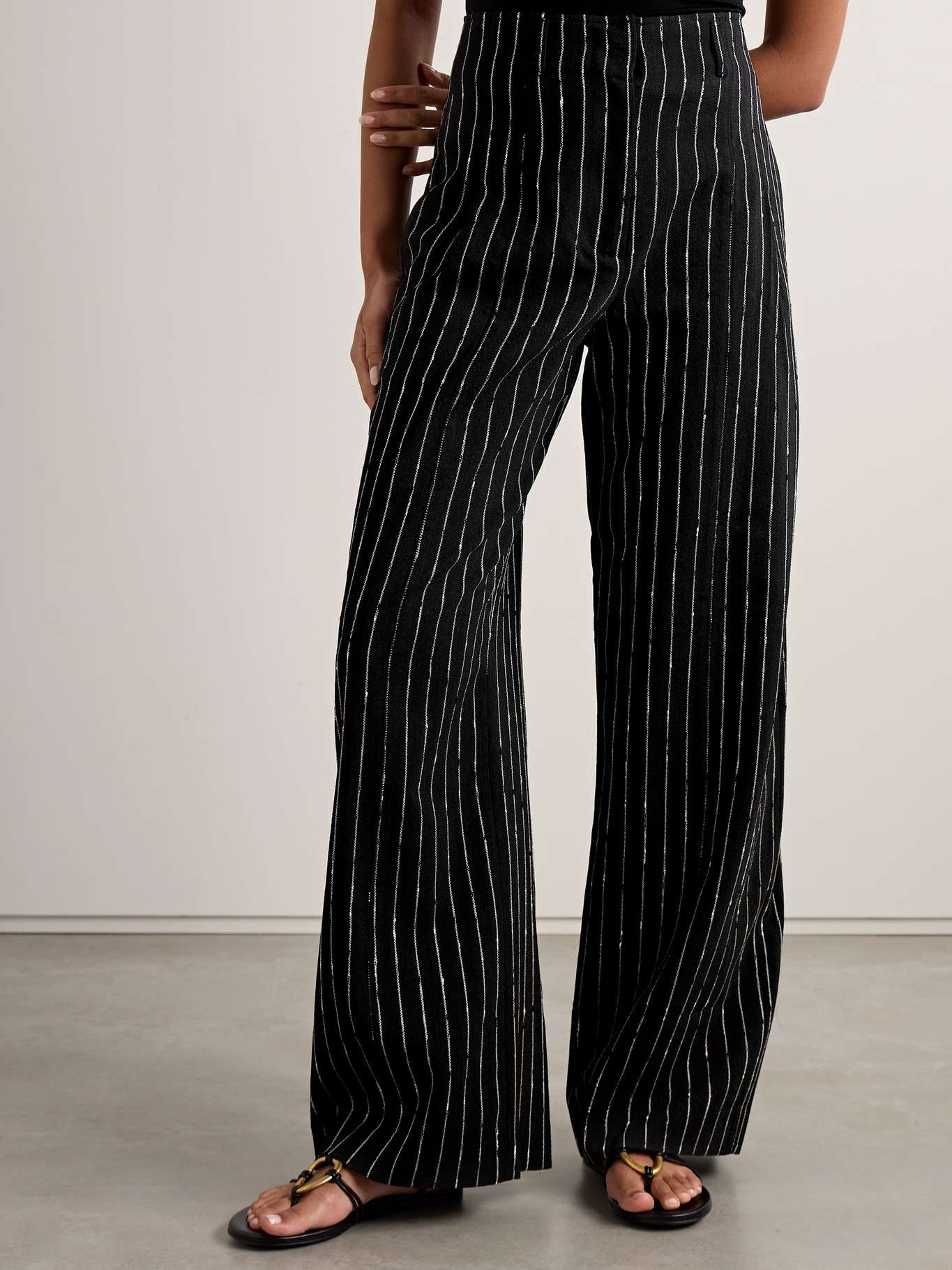 Carine pinstriped wool-blend twill wide-leg pants - 3