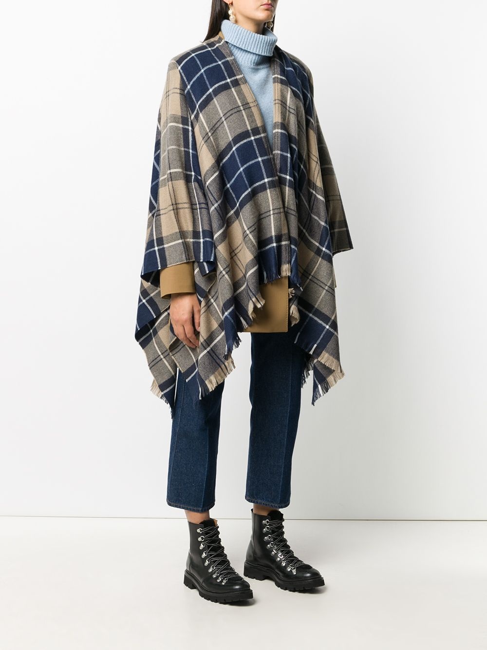 plaid-print poncho - 3