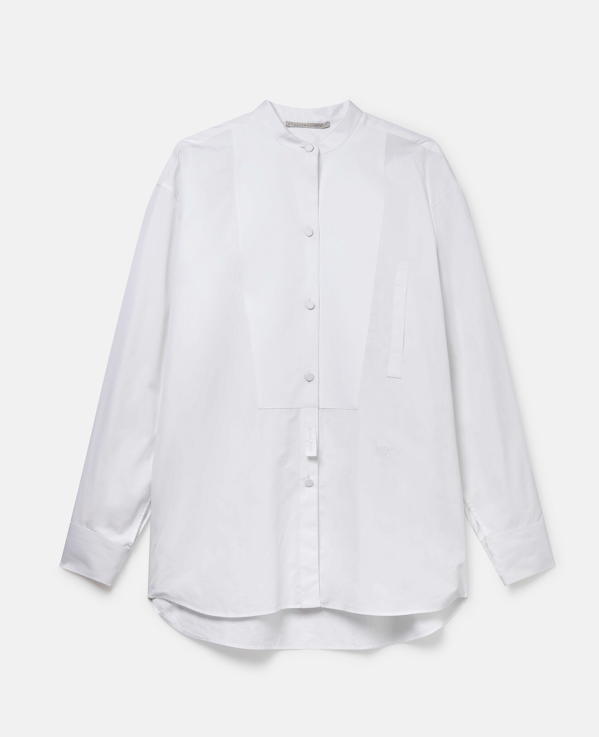 Grandfather Collar Cotton Tuxedo Shirt - 1