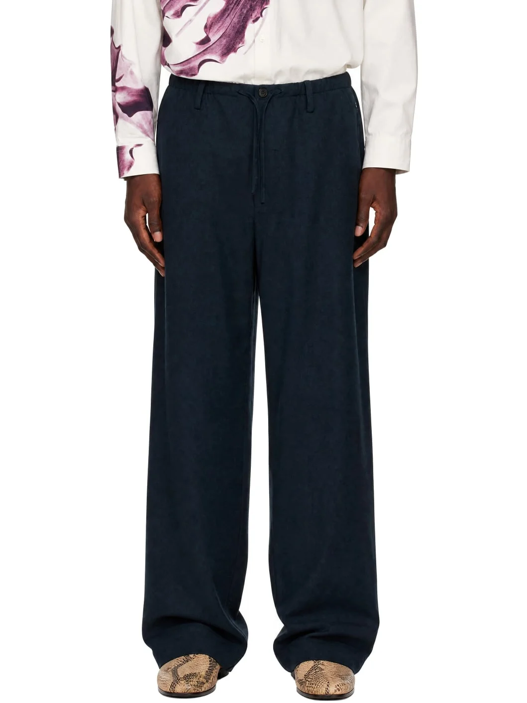 Navy Wool Drawstring Trousers - 1