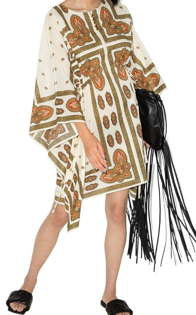 GUCCI Floral print cotton short kaftan dress outlook