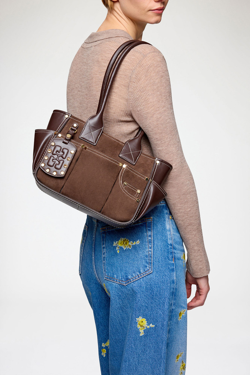 GANNI POSY BAG SMALL IN BROWN SUEDE outlook