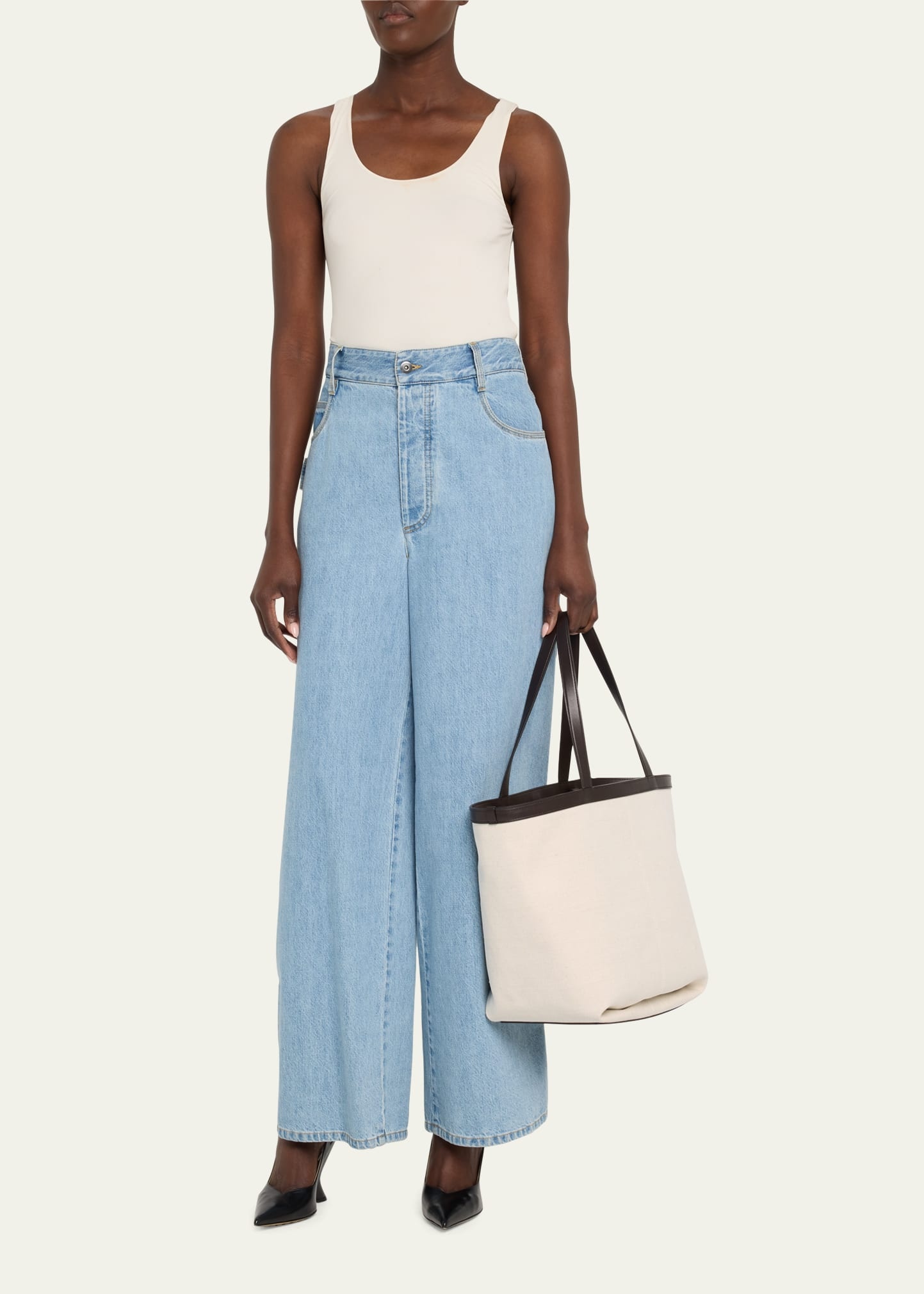 Medium Canvas and Leather Tote Bag - 5