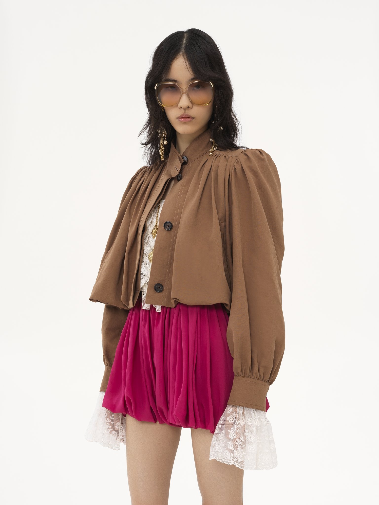 GATHERED BOULE JACKET IN LINEN & COTTON - 4