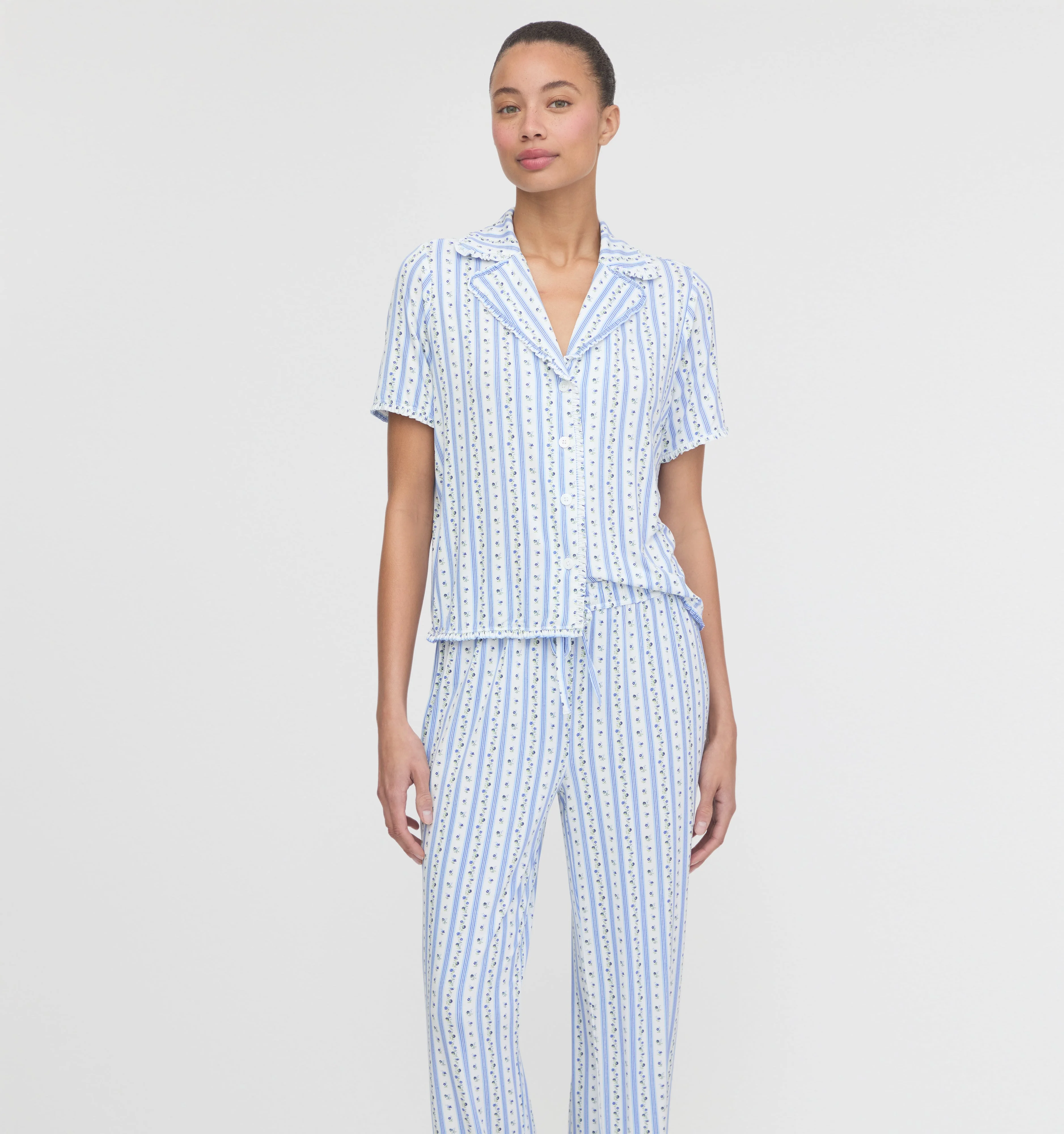 The Marina Pajama Set - Blue Petal Stripe - 1