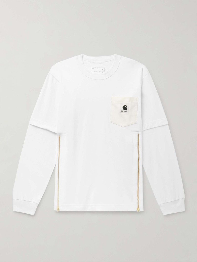 + Carhartt WIP Layered Logo-Appliquéd Canvas-Trimmed Cotton-Jersey T-Shirt 1