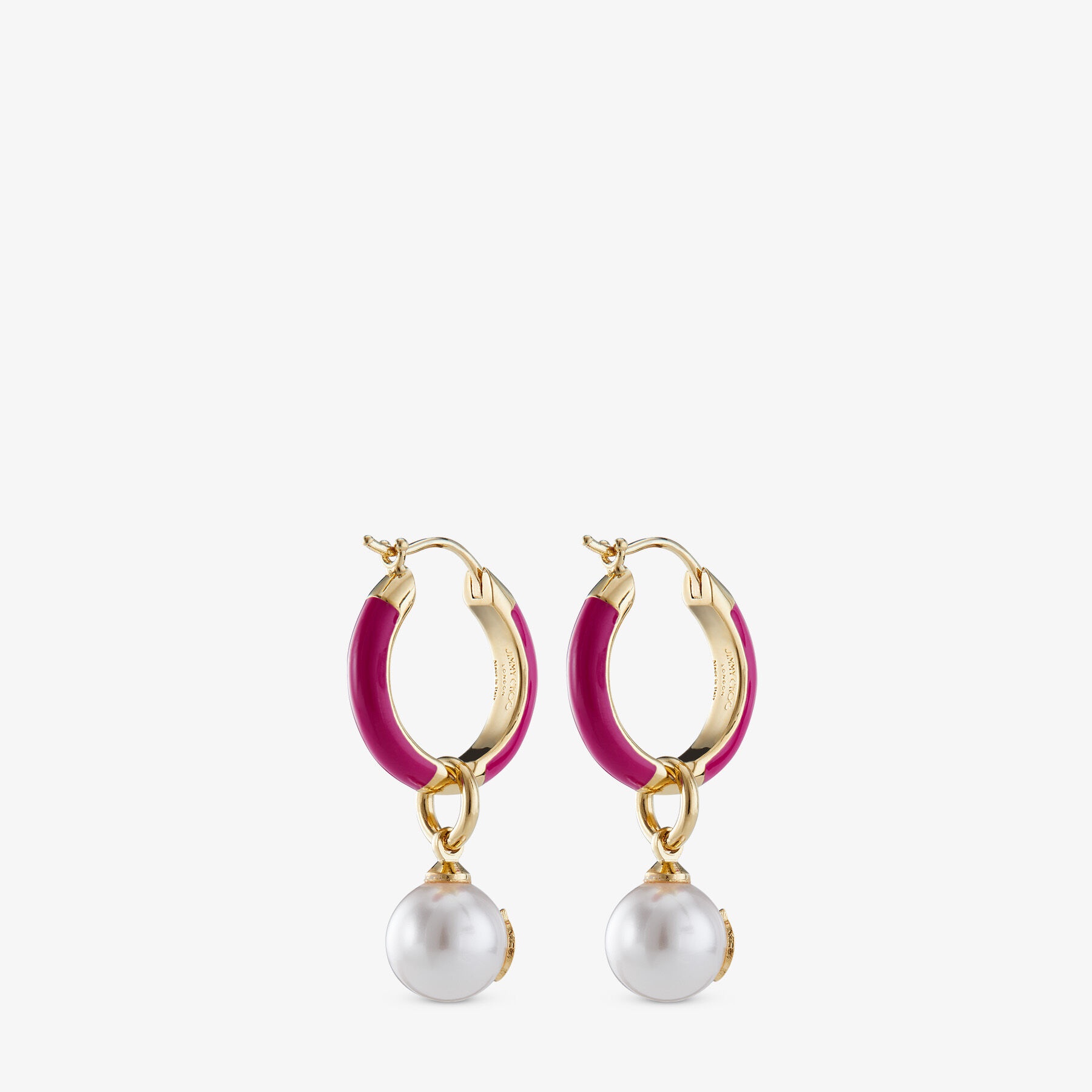 Pearl Hoops
Gold-Finish Metal and Fuschia Pearl Hoop Earrings - 6