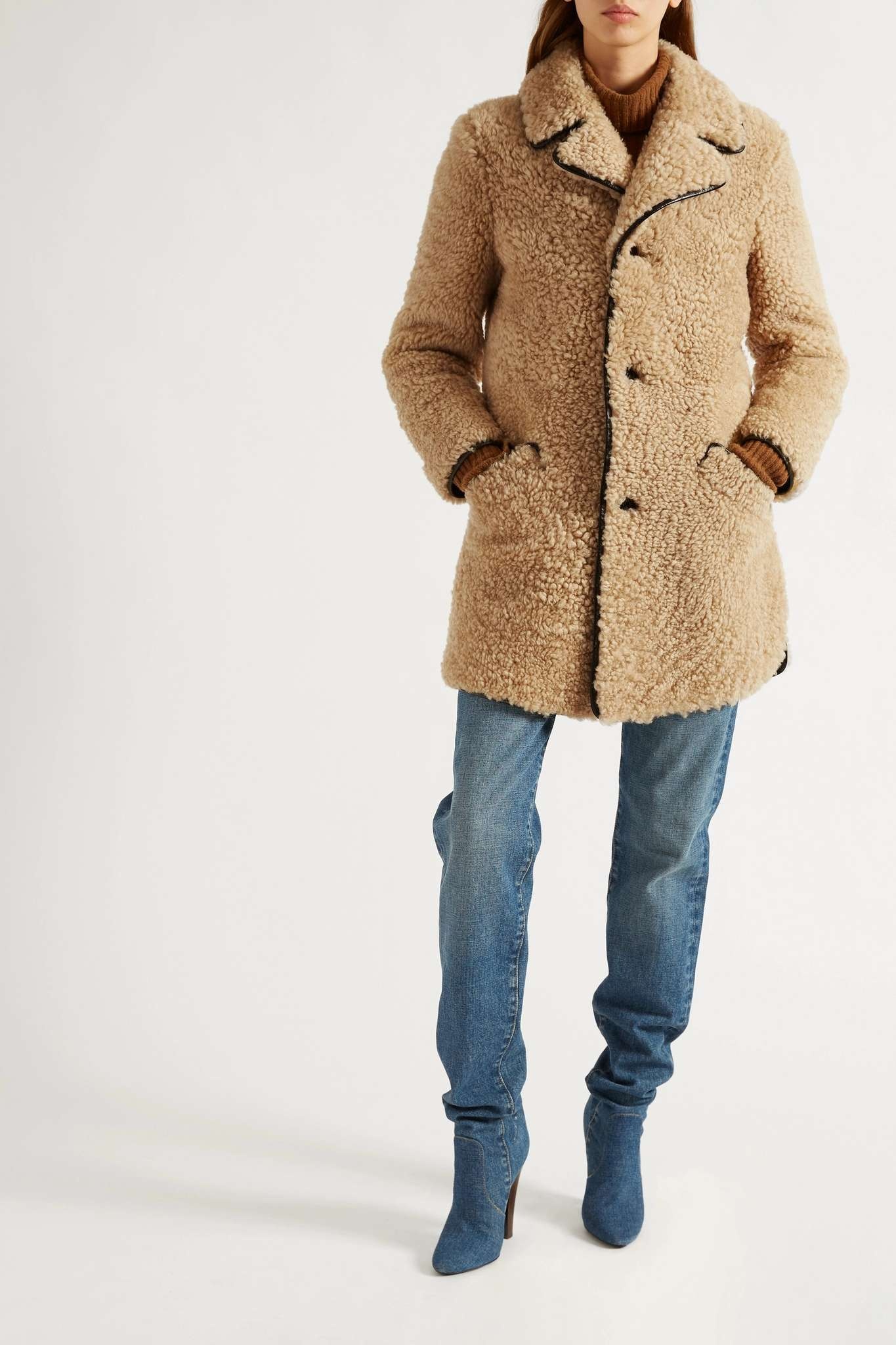 Leather-trimmed shearling coat - 2