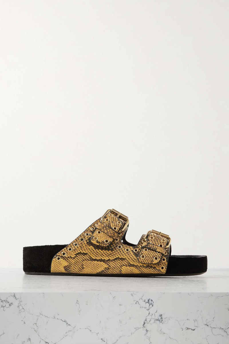 Lennyo eyelet-embellished snake-effect leather slides - 1