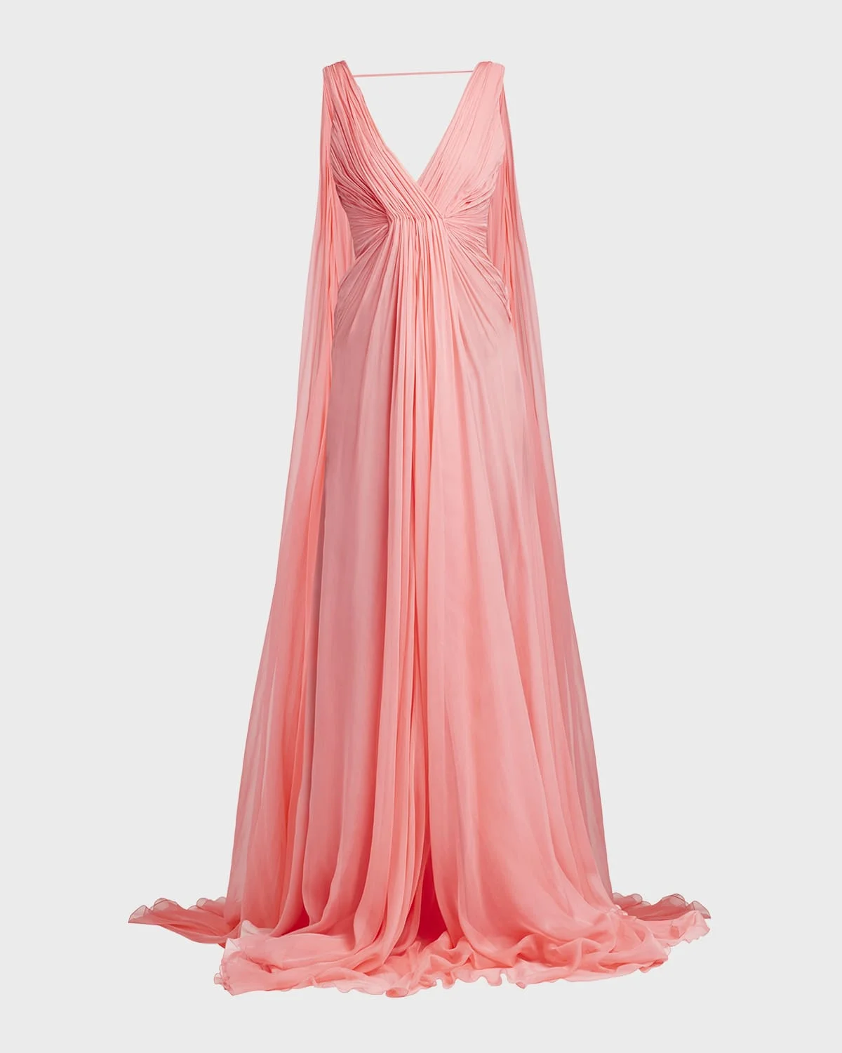 Plunging Pleated Sleeveless Silk Cape Gown - 1
