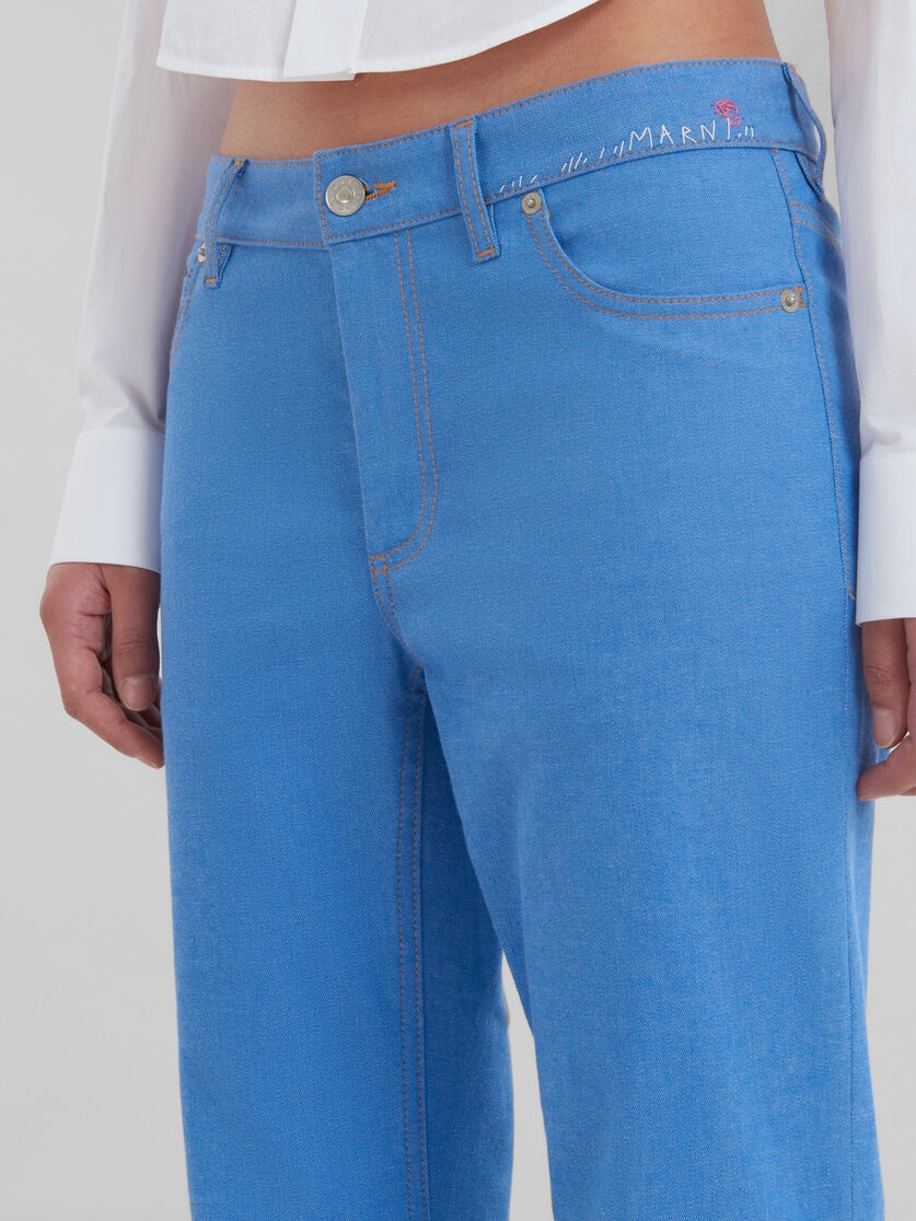 BLUE STRETCH DENIM FLARED TROUSERS - 4