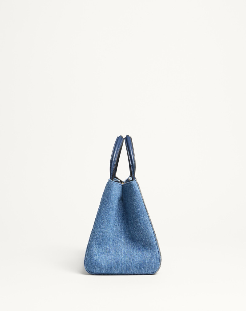VALENTINO GARAVANI ALLTIME MEDIUM HANDBAG IN DENIM WITH EMBROIDERED STRAP 4