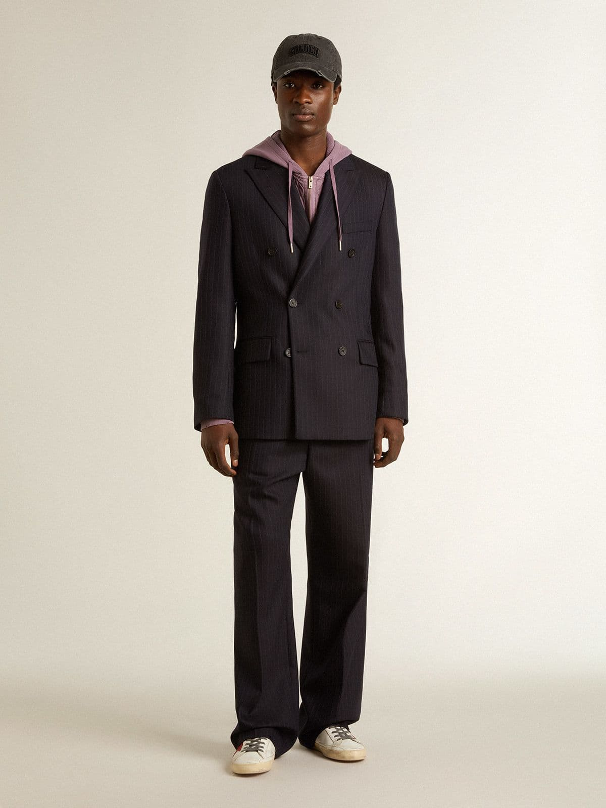 Men's midnight blue wool double-breasted blazer - 3