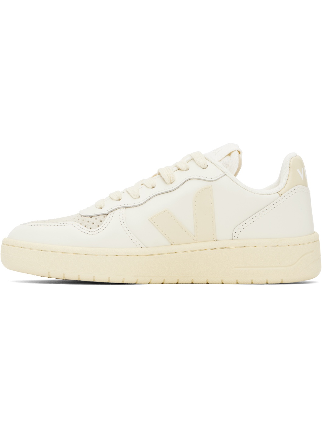 Off-White & Beige V-10 Leather Sneakers - 3