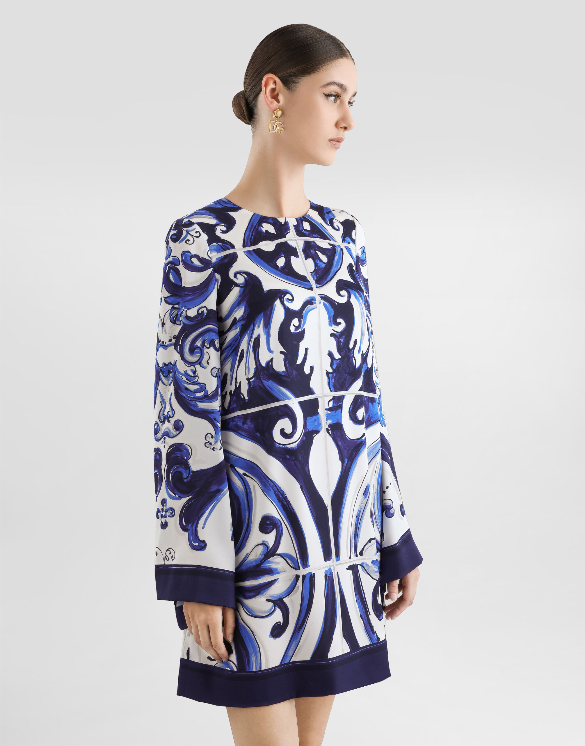 Majolica-print charmeuse dress - 5