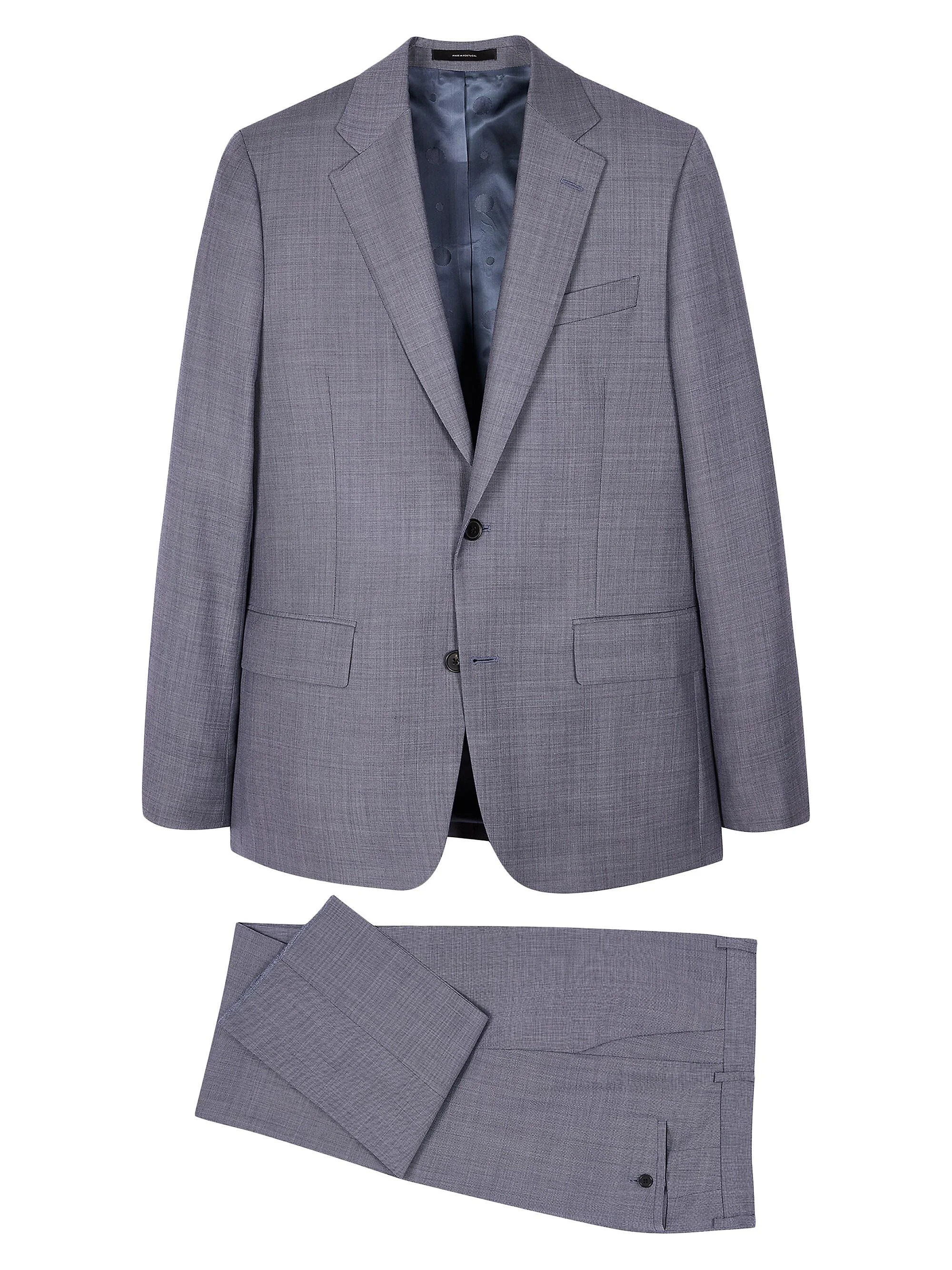 Men's Tailored-Fit Two-Button Wool Suit - Light Blue - 1