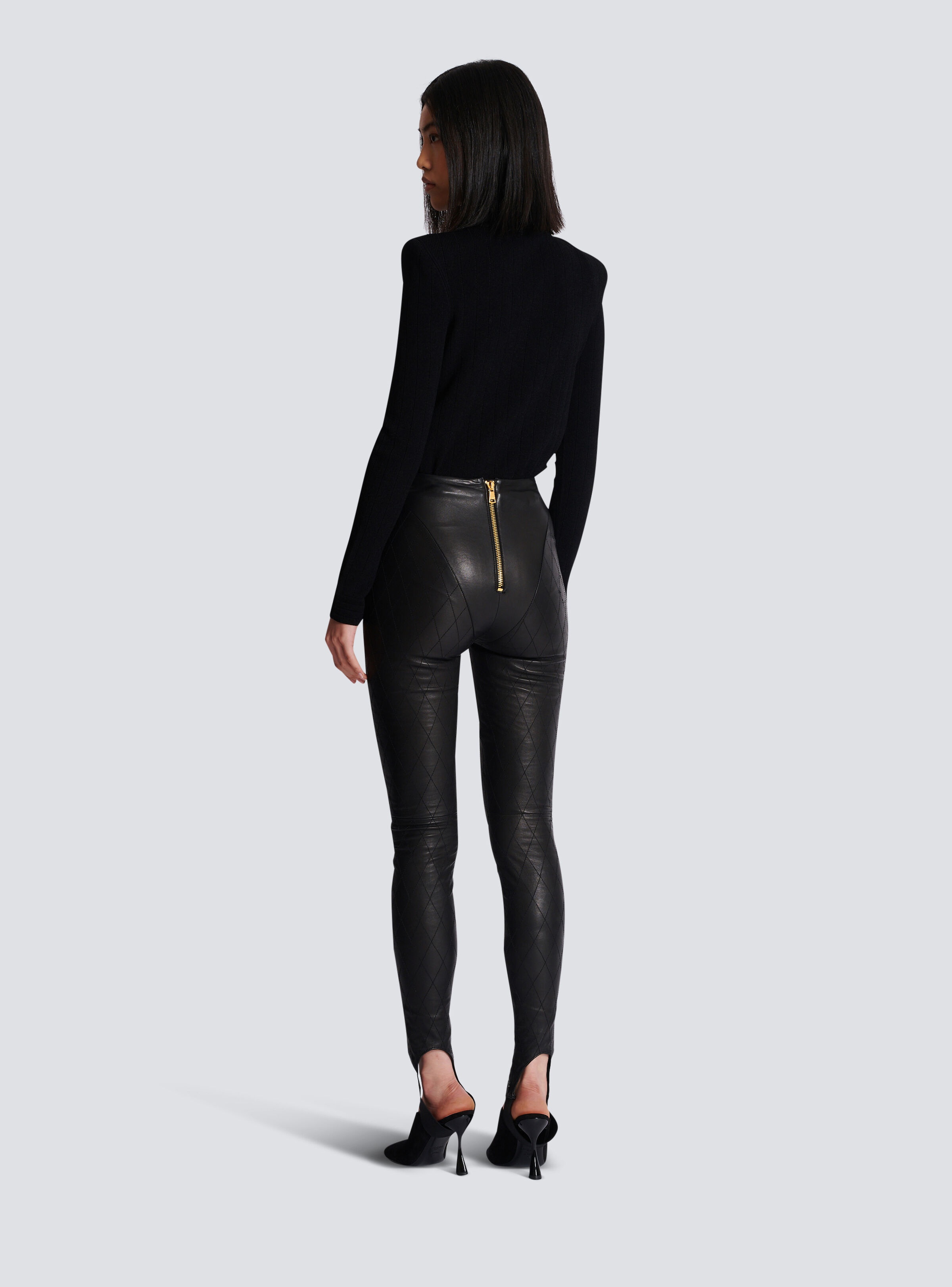 Topstitched leather leggings - 4