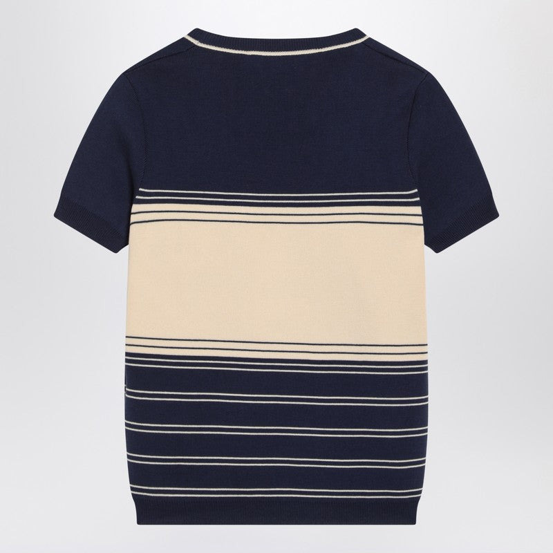 Valentino Blue Ribbed Top With Chez Valentino Embroidery Women - 2