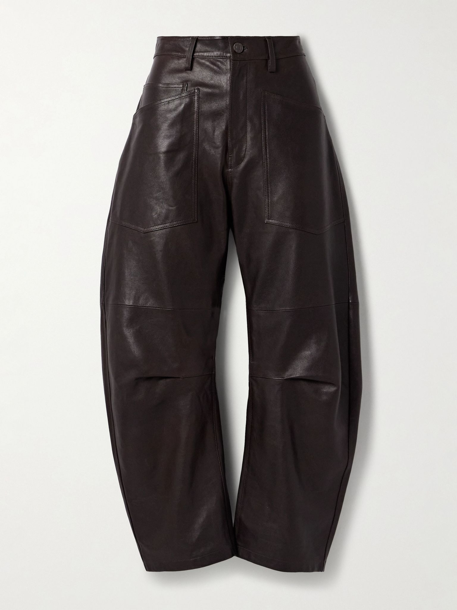 Shon leather barrel-leg pants Dark brown - 1