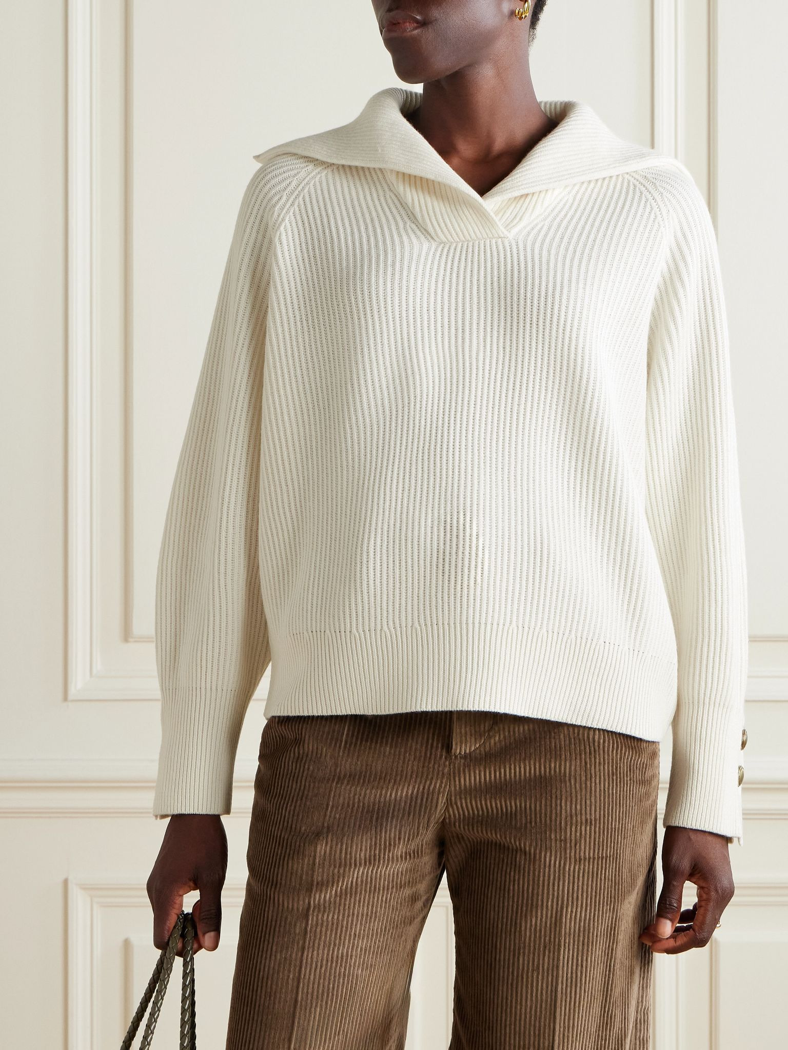Ribbed wool, cashmere and silk-blend sweater Off-white - 3