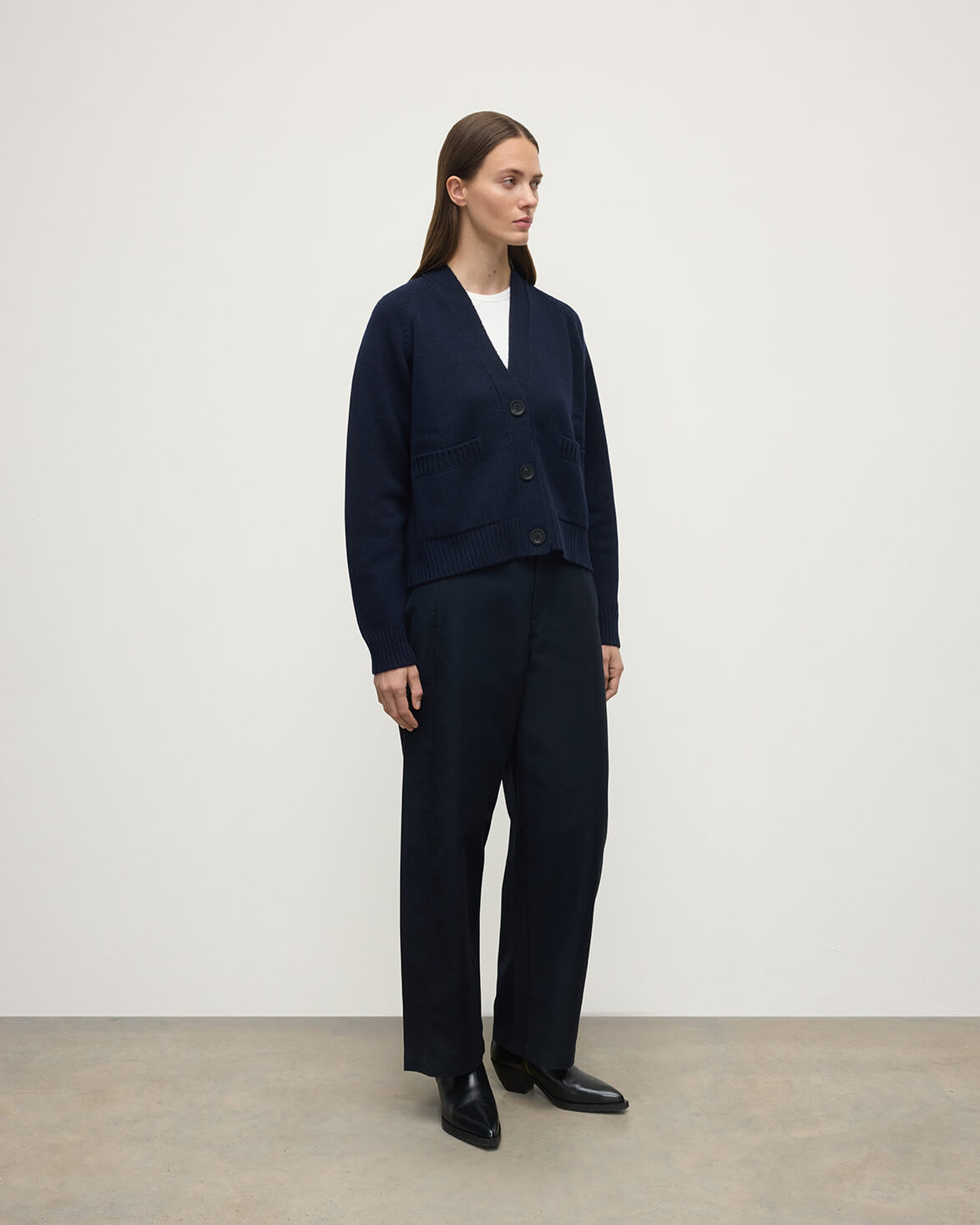 Relaxed Fit Navy Cashmere Cardigan - 3