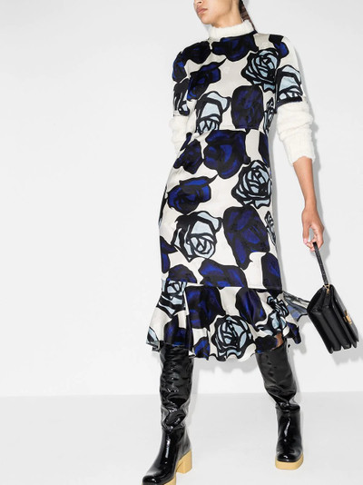 Marni floral-print ruffle-hem midi dress outlook