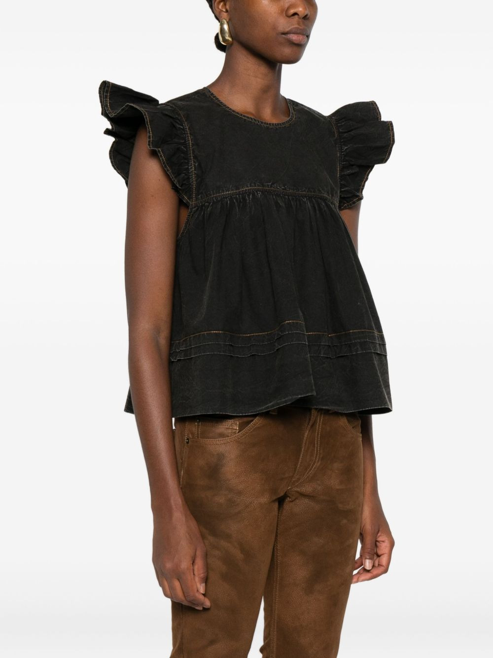ruffled-trim smock top - 3