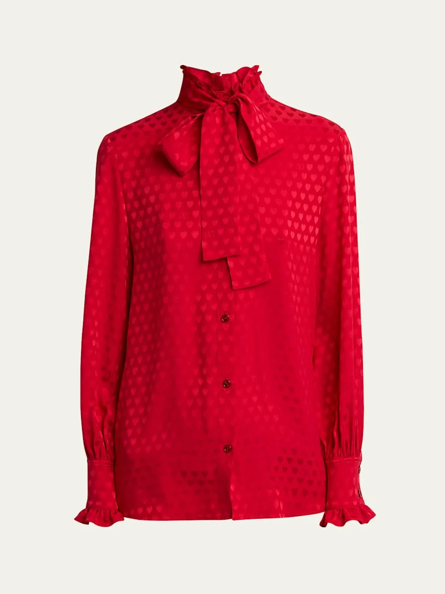 High-Neck Silk Heart Shirt - 1