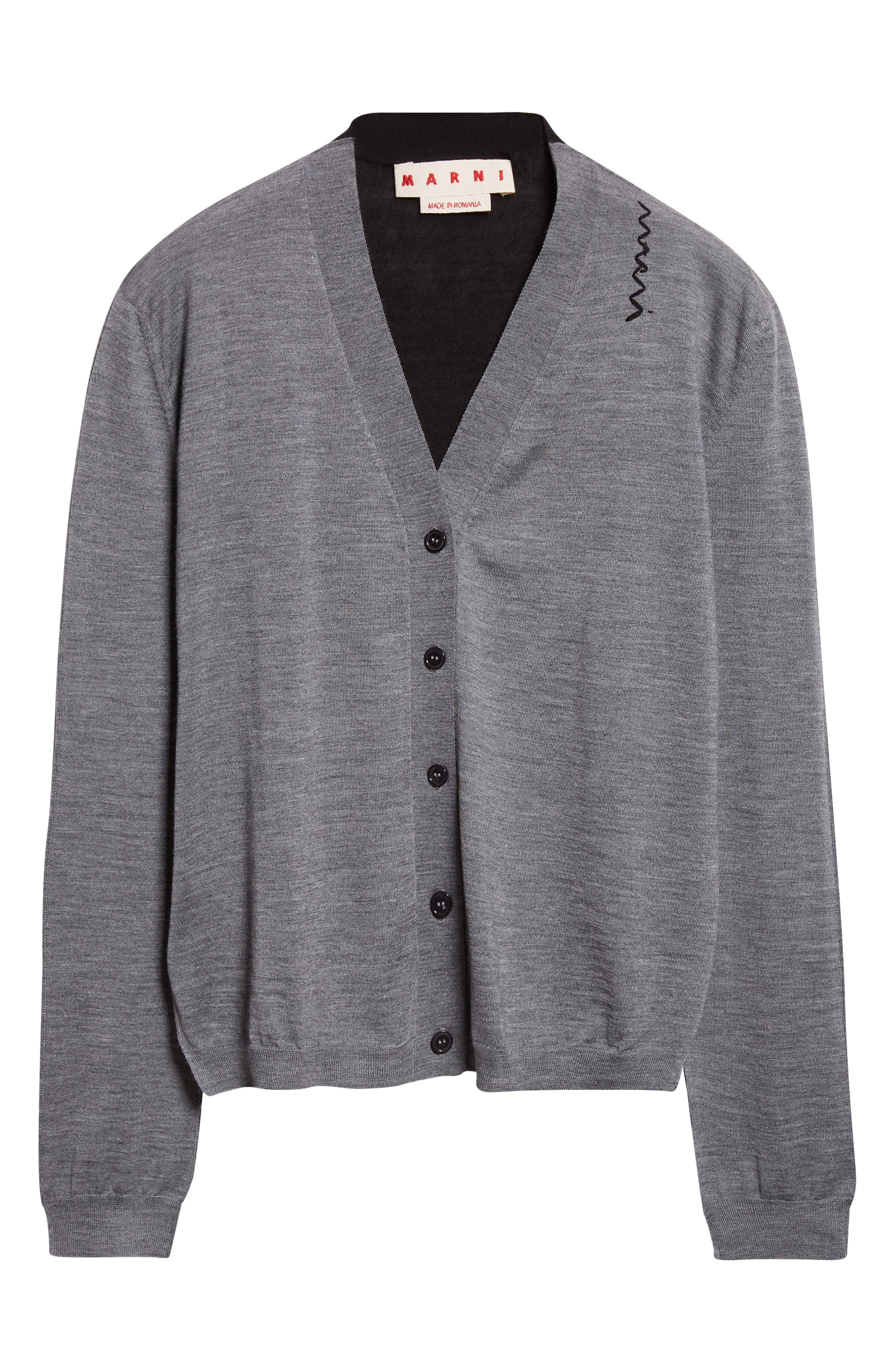 Marni Half & Half Virgin Wool & Silk Cardigan in Han38 Inox at Nordstrom - 6
