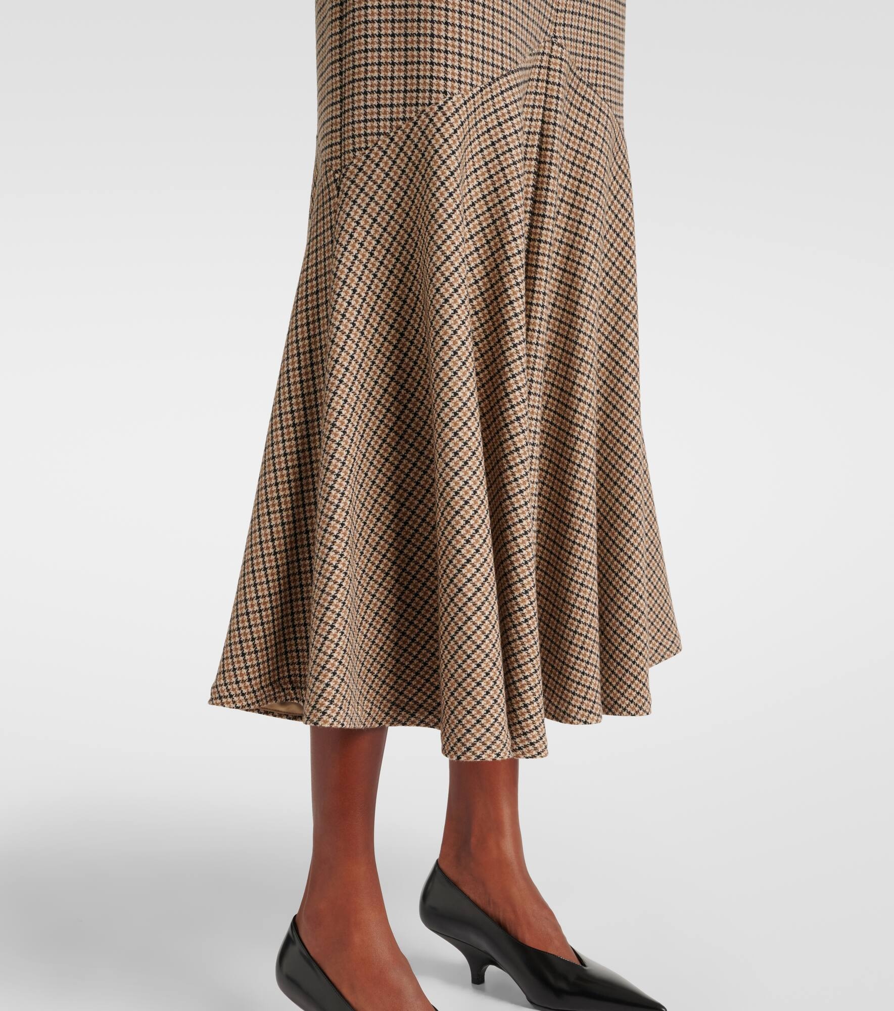 Houndstooth wool-blend flannel midi skirt - 5