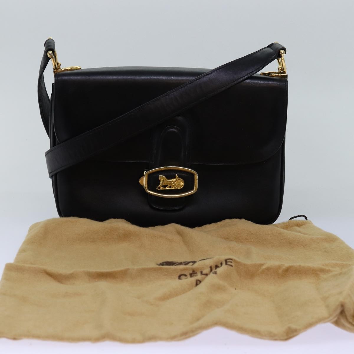 CELINE Horse Carriage Shoulder Bag Leather Black - 12