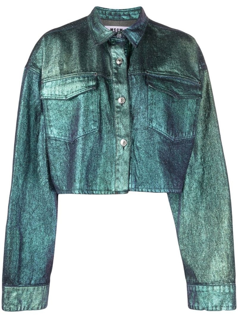 metallic-finish denim jacket - 1