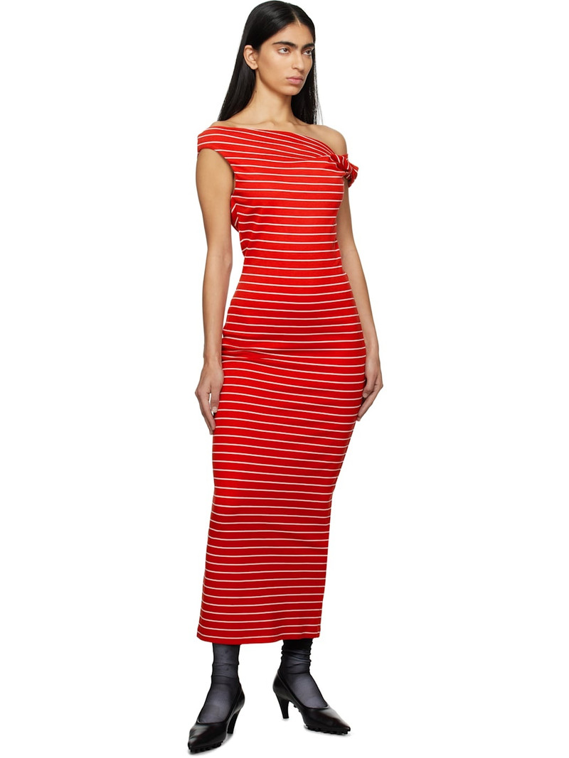 MSGM Red & White Striped Midi Dress outlook