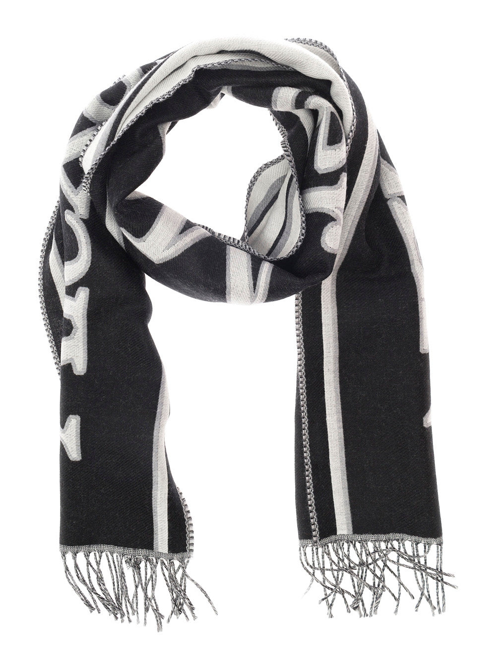Alexander Mcqueen Men Black And White Scarf With Varsity Logo In Wool Man - 2