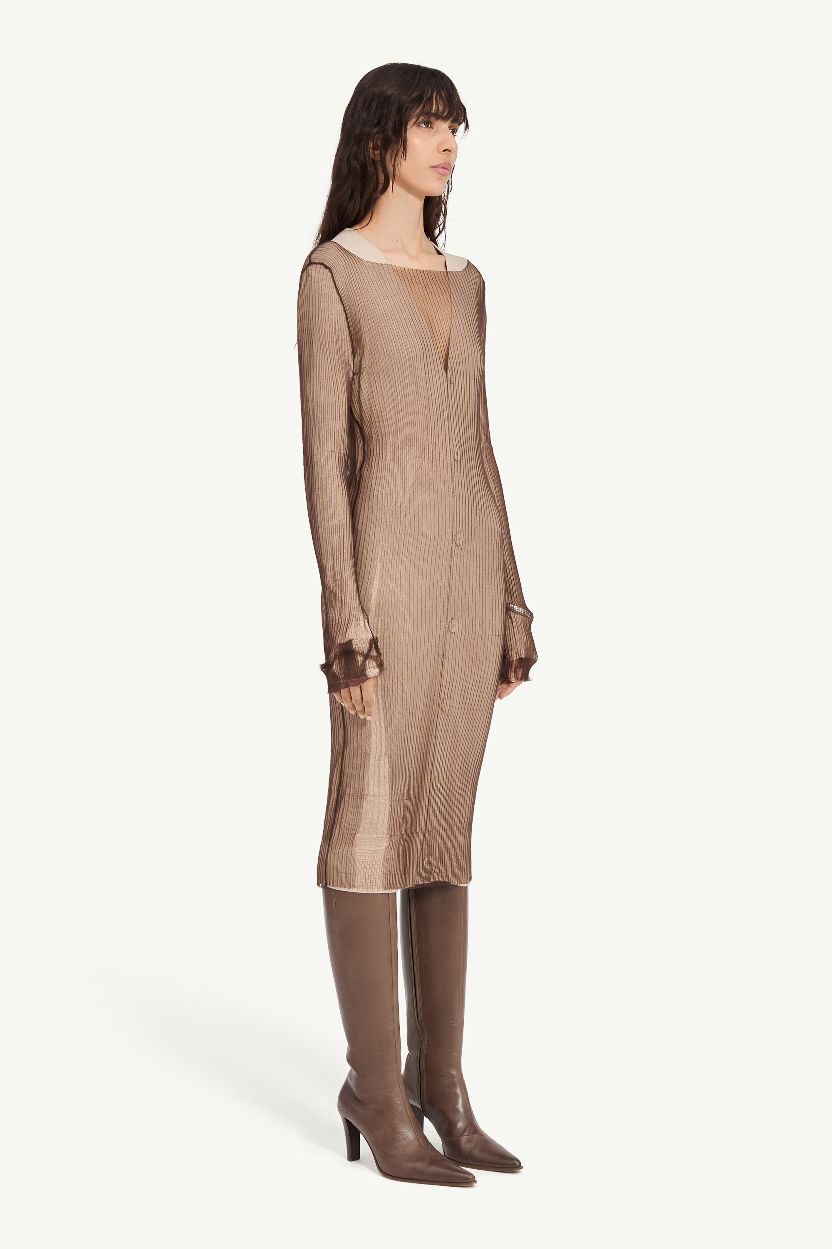 Ribbed midi dress with overlay - 3