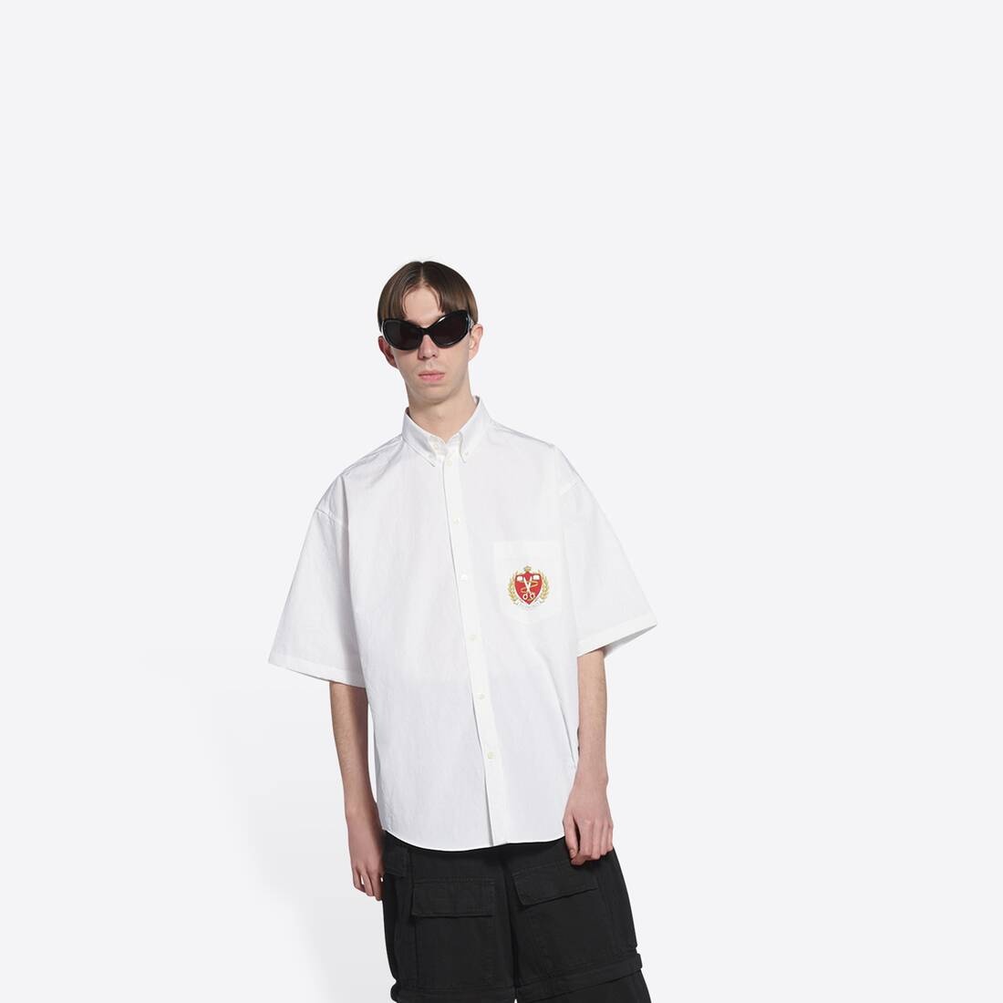 Men's College Large Fit Short Sleeve Shirt  in White - 1