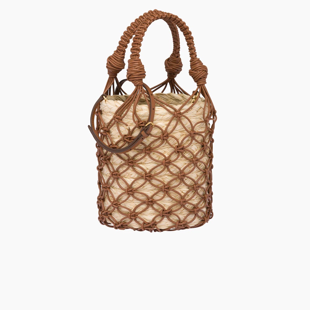 Leather mesh and straw bucket bag - 4