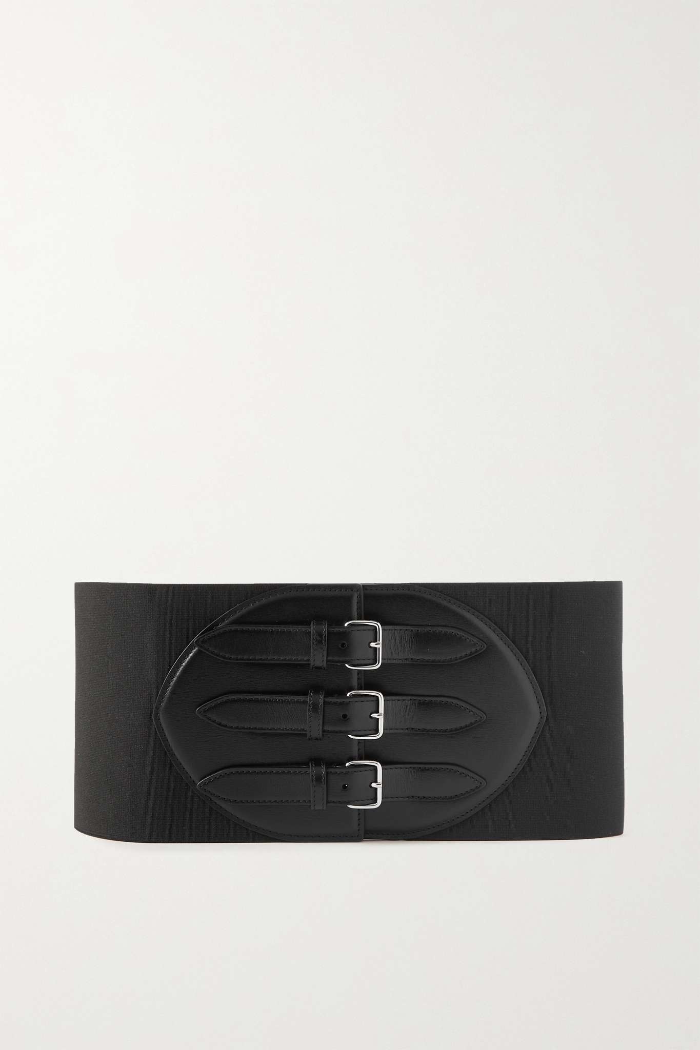 Leather-trimmed stretch-webbing waist belt - 1