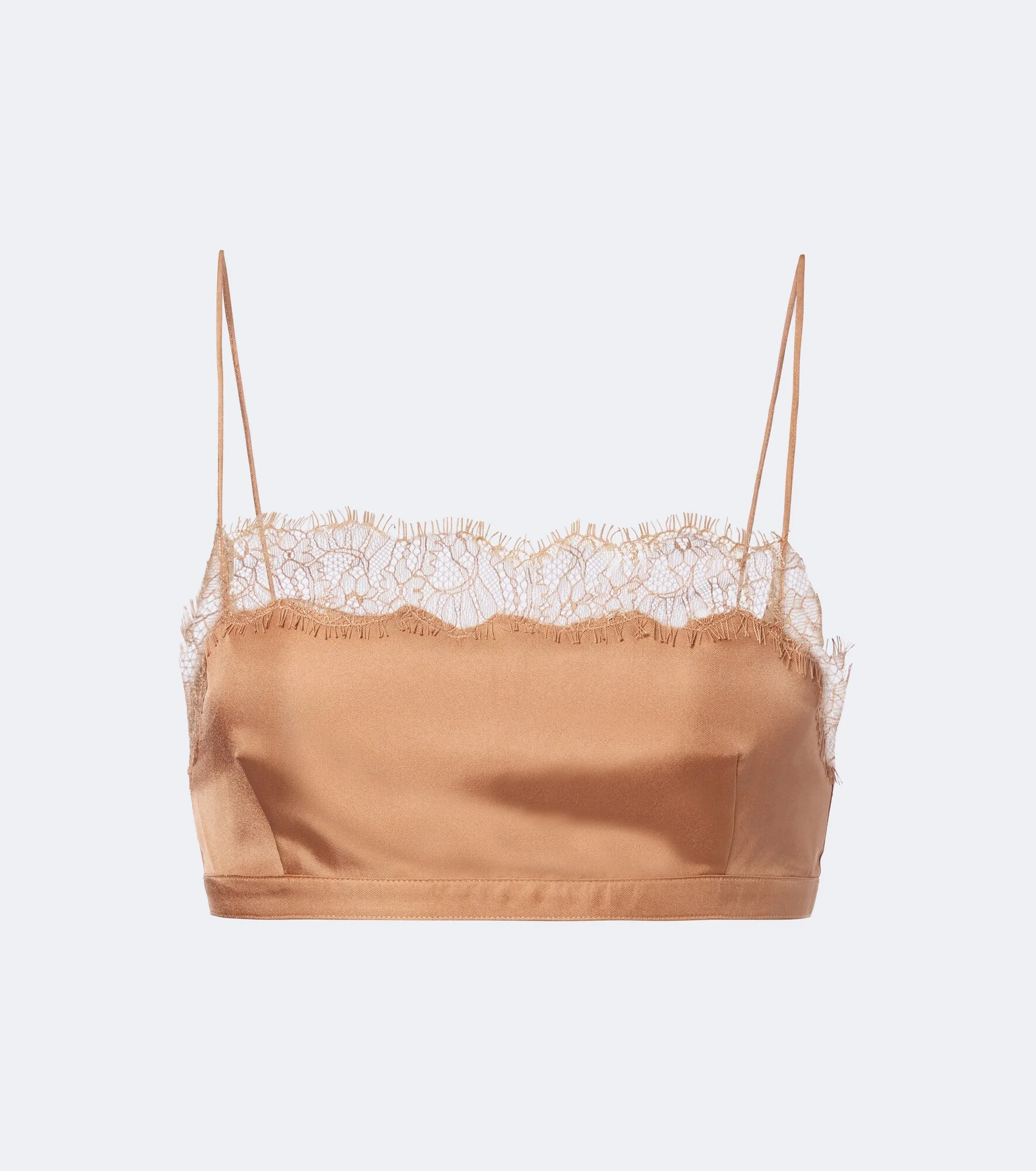 Leiko lace-trimmed silk twill crop top - 1