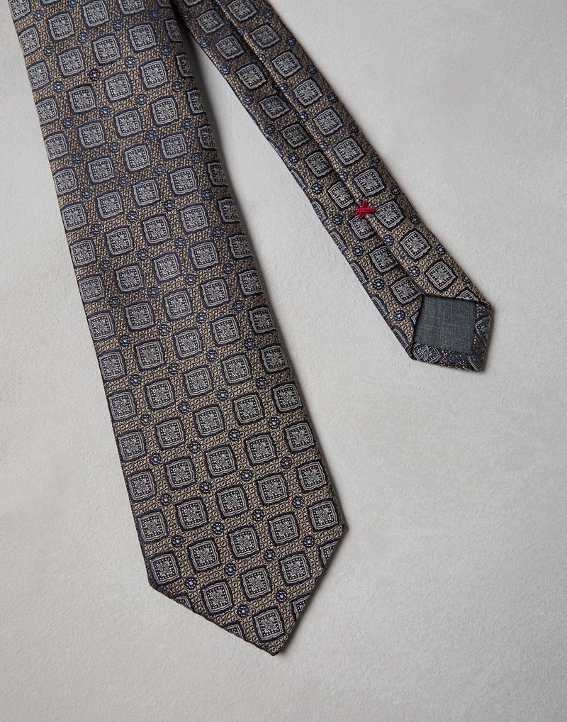 Brunello Cucinelli Silk geometric jacquard tie outlook
