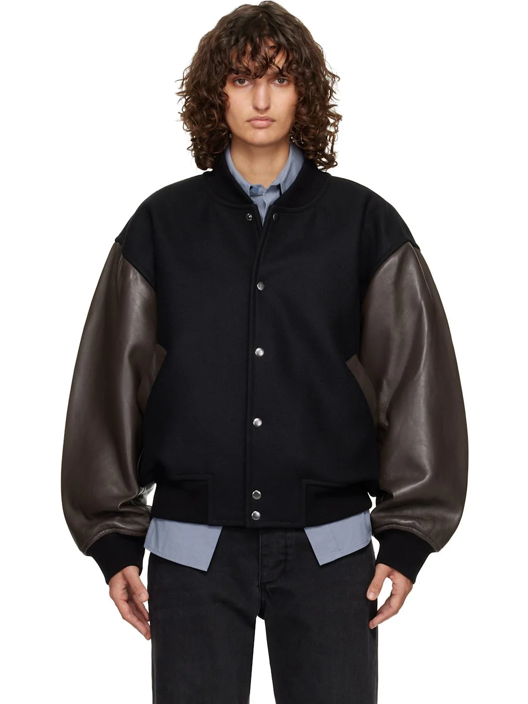 Black & Brown Alph Leather Bomber Jacket - 1